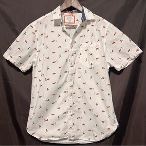 Cactus Man Heritage White Button-Up | Fox Golf Print | Large Slim Summer Vibes